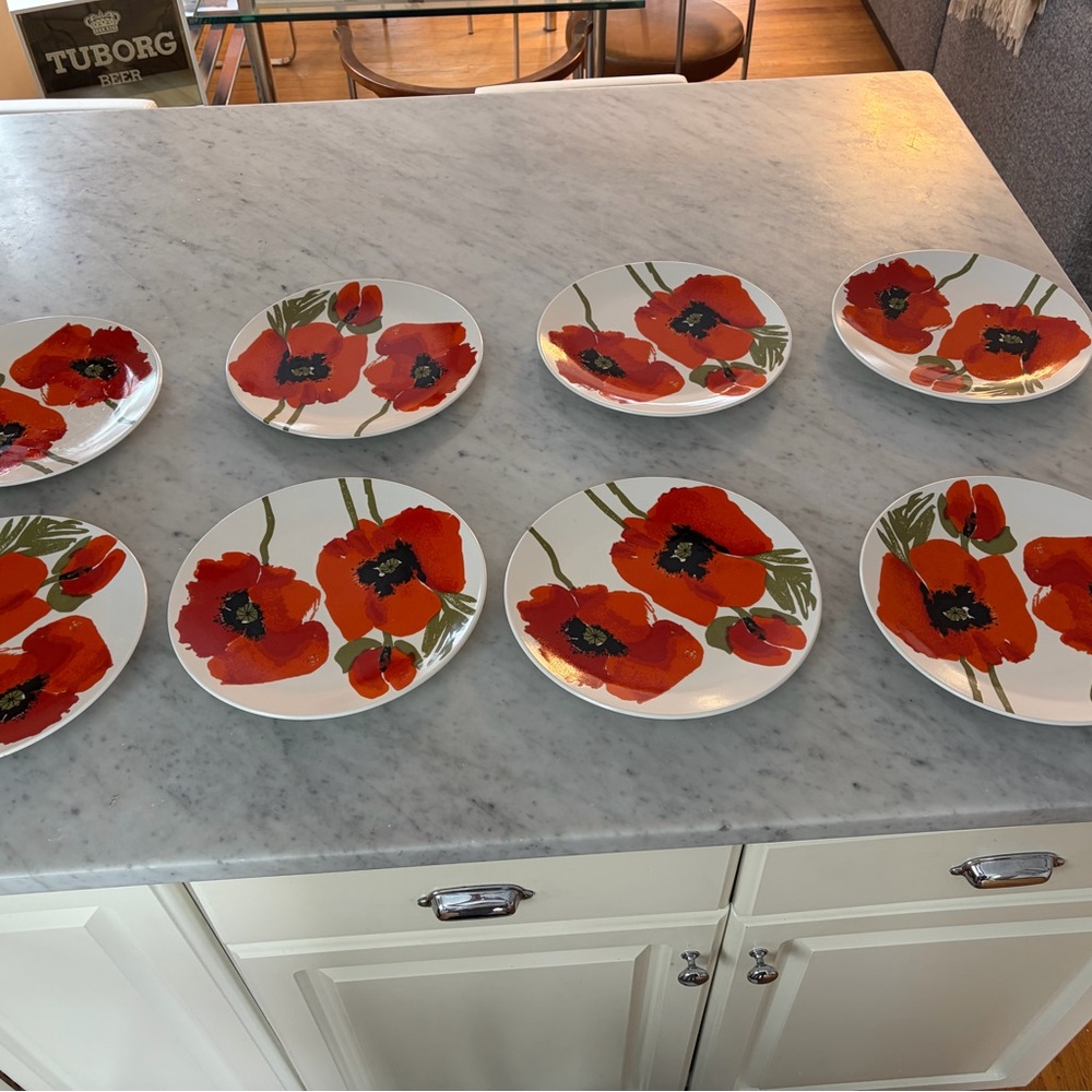 Vera x Mikasa Vintage Poppy Red set of 8 large Dinner Plates Set